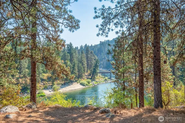 a view of a lake with a yard