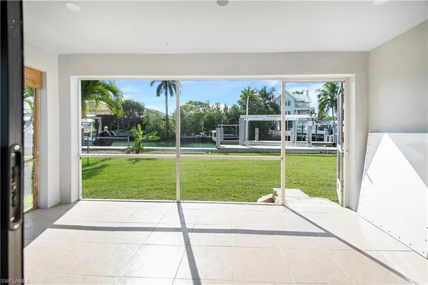 a view of a swimming pool with a garden