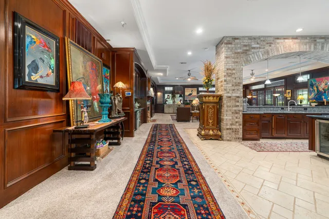 a hallway with wooden floor