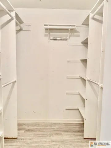 a view of walk in closet with empty racks