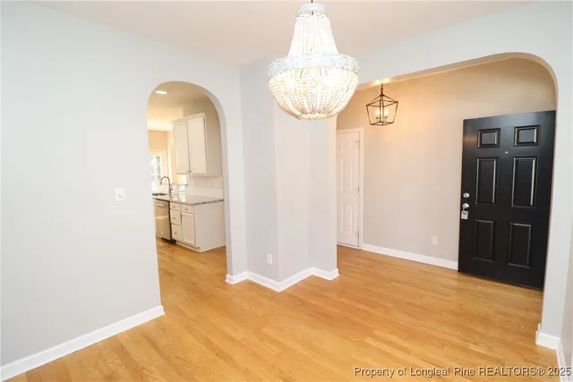 a view of a livingroom with a chandelier