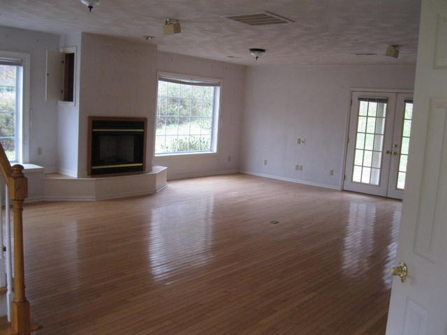 1261 Mountain Pass Road Blue Ridge, VA 24064 - Photo 8 of 23 an empty room with windows fireplace and wooden floor
