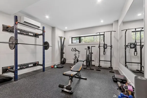 a view of a room with gym equipment
