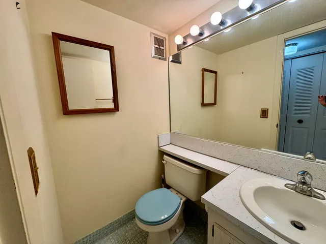 a bathroom with a toilet a sink and mirror