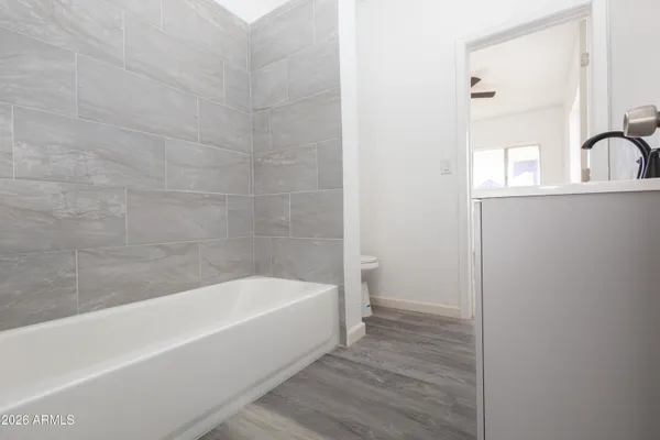 a bathroom with a bathtub