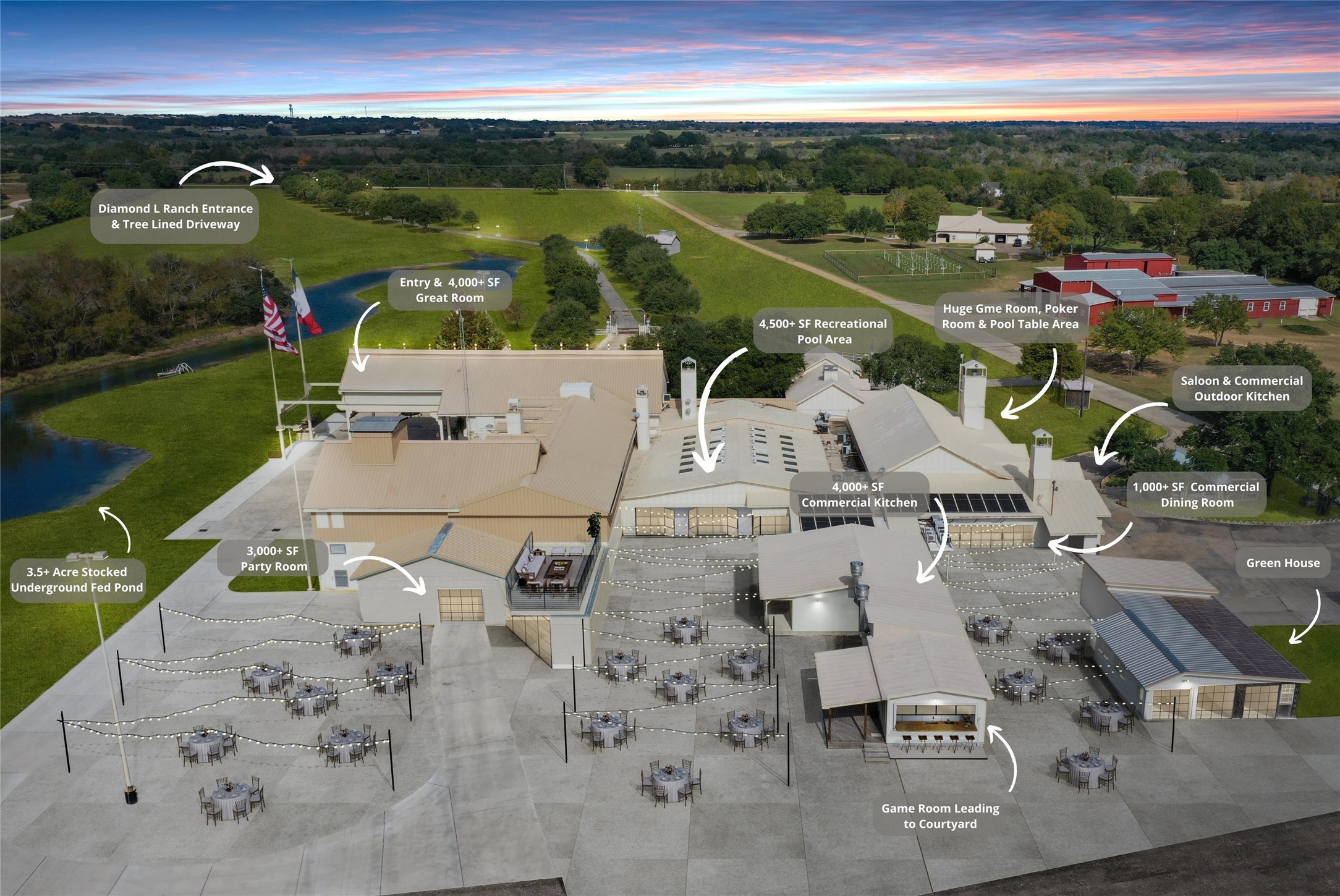 9950 Palestine Road Brenham, TX 77833 - Photo 39 of 49 Thoughtfully designed for large-scale entertaining, all of the main entertaining areas lead to the center courtyard area overlooking the foothills of the hill country.