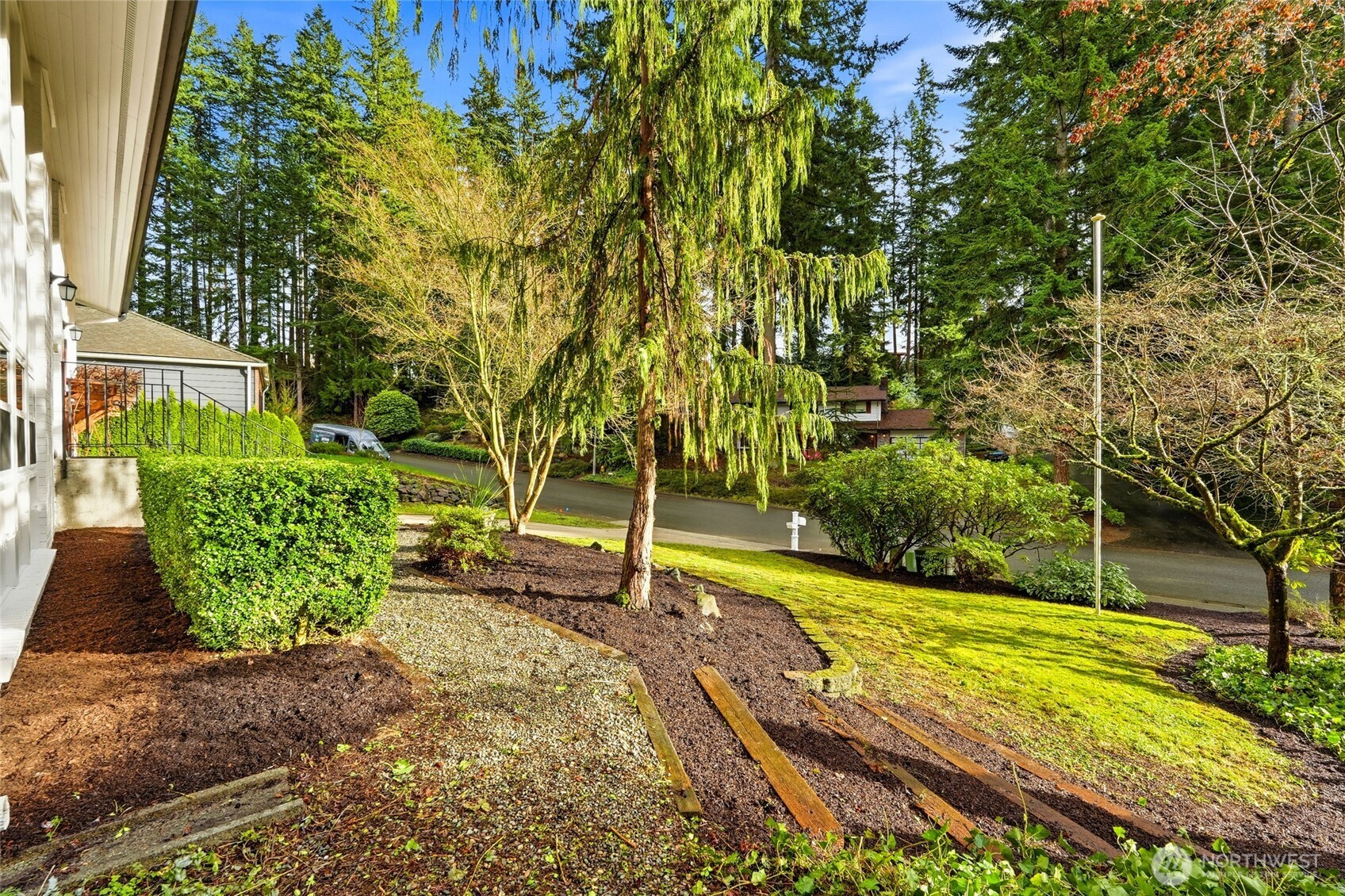4822 Fowler Avenue Everett, WA 98203 - Photo 36 of 40 a view of a backyard with potted plants and large trees