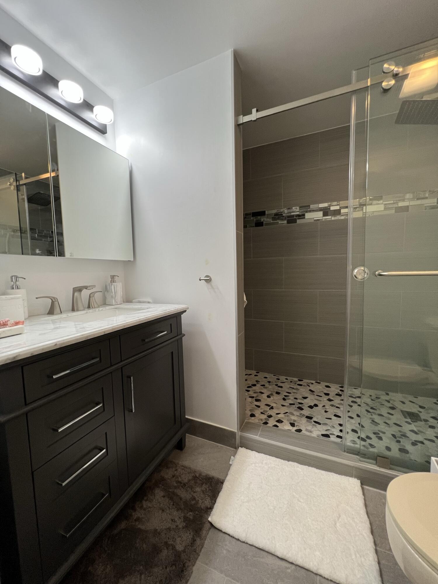 802 Blue Ridge Circle West Palm Beach, FL 33409 - Photo 28 of 37 a bathroom with a sink a toilet a shower and a mirror