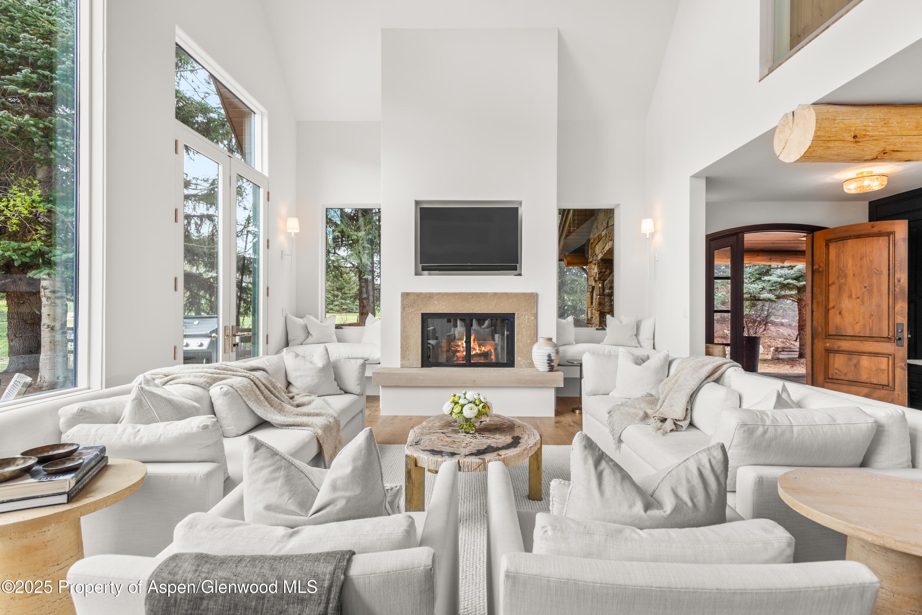 1495 Homestake Drive, Unit 2 Aspen, CO 81611 - Photo 8 of 42 a living room with furniture fireplace and flat screen tv