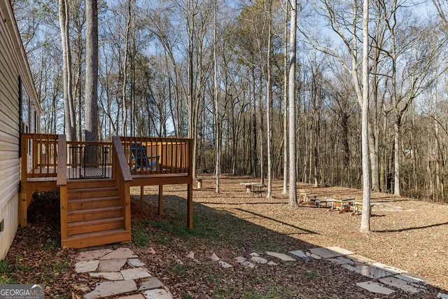 a view of a park with bench and trees
