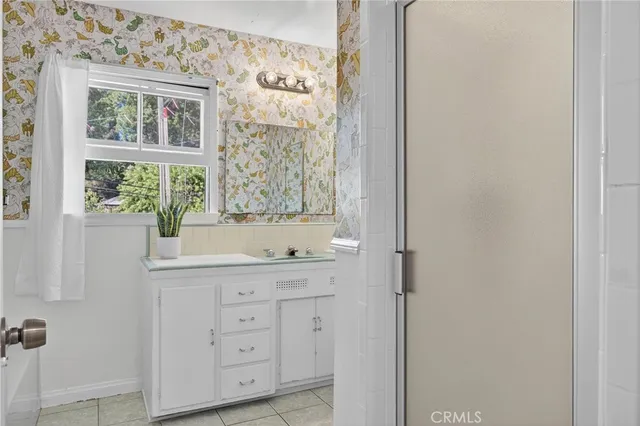 a view of cabinets and window