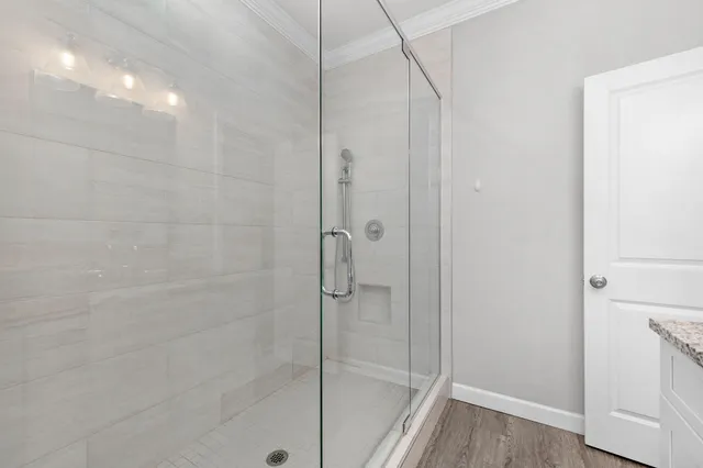 a view of a bathroom from the hallway