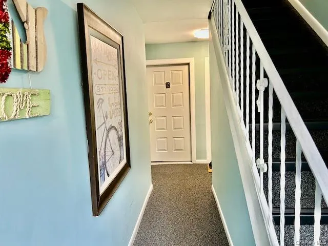 an entryway with a flower pot and a window