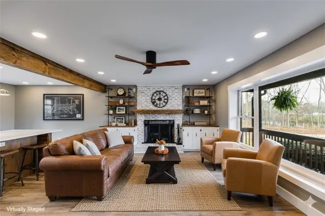 a view of kitchen with cabinets and wooden floor