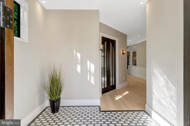 a view of a hallway with a potted plant