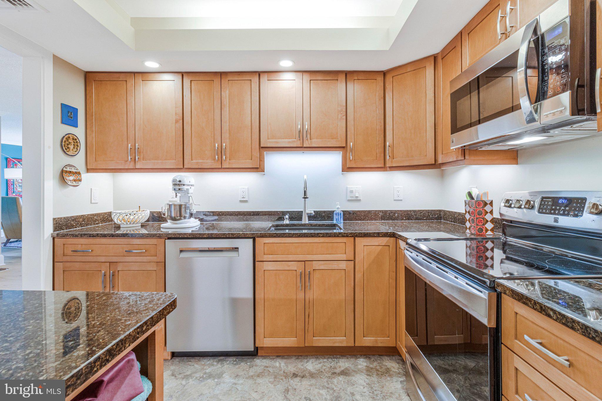 1101 South Arlington Ridge Road, Unit 706 Arlington, VA 22202 - Photo 23 of 59 a kitchen with stainless steel appliances granite countertop a sink stove and cabinets