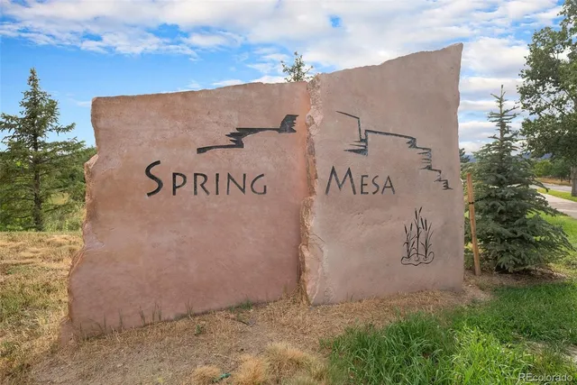 an outdoor space with building and trees in the background