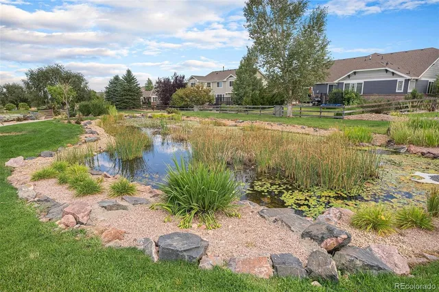 a view of a lake with a big yard