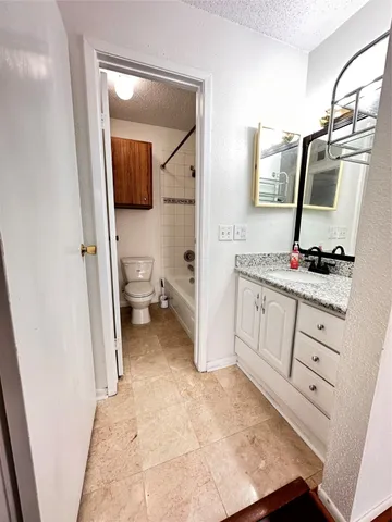 a bathroom with a sink a toilet and mirror