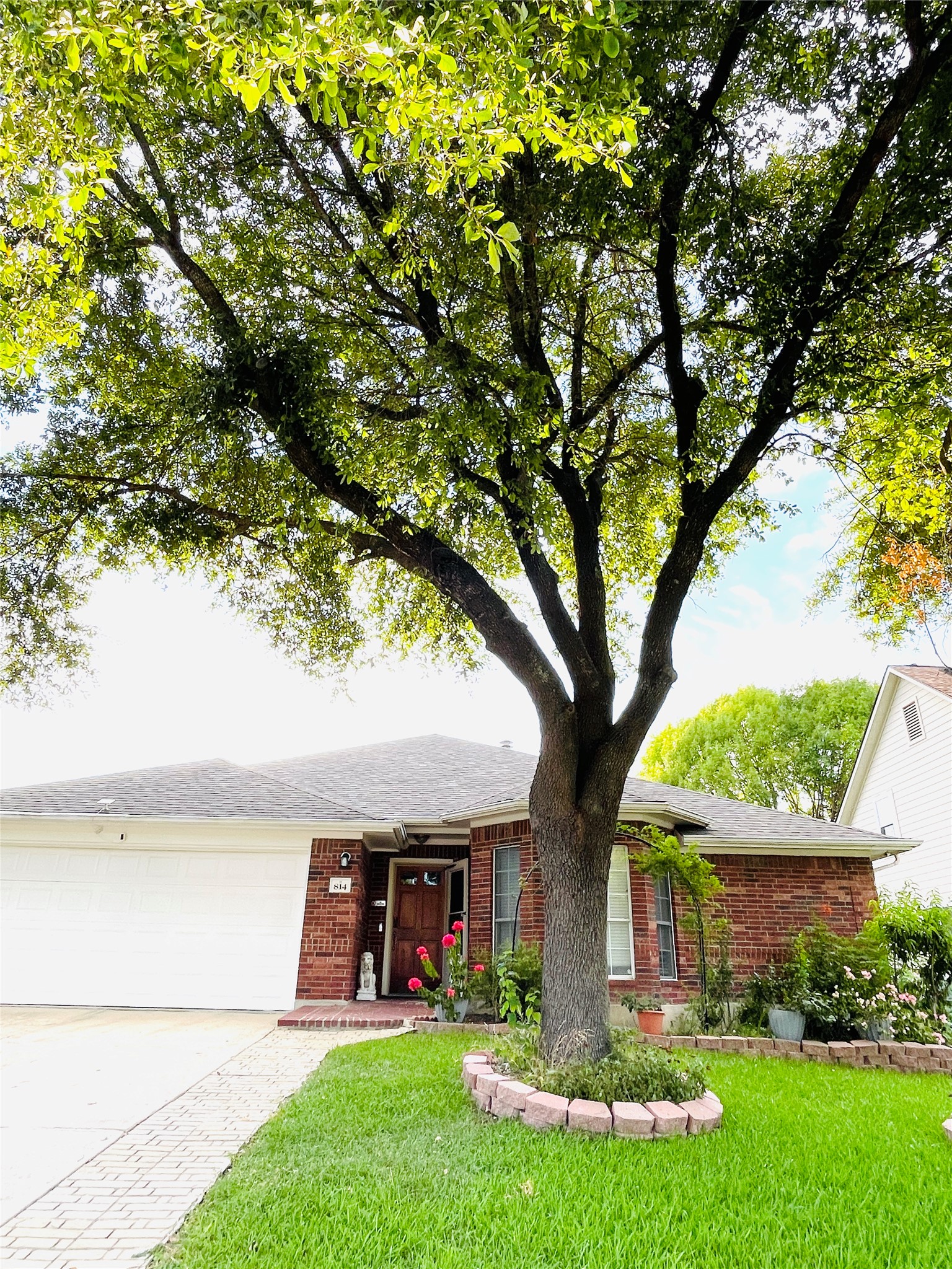 814 Broken Feather Trail Pflugerville, TX 78660 - Photo 1 of 24 Mature trees and neat landscaping enhance the inviting facade of this brick residence.