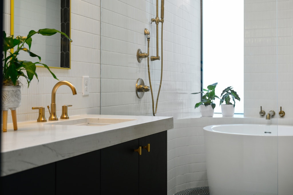 7809 Woodrow Avenue Austin, TX 78757 - Photo 19 of 40 a bathroom with a sink a potted plant and a bathtub