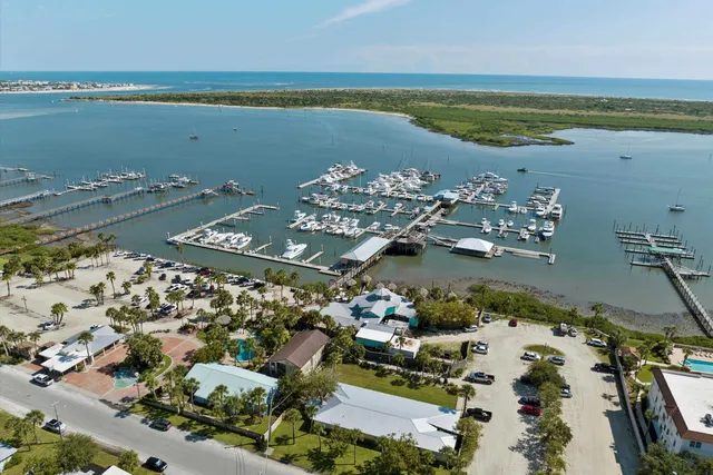 an aerial view of residential houses with outdoor space and trees