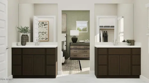 a living room with furniture and a dresser