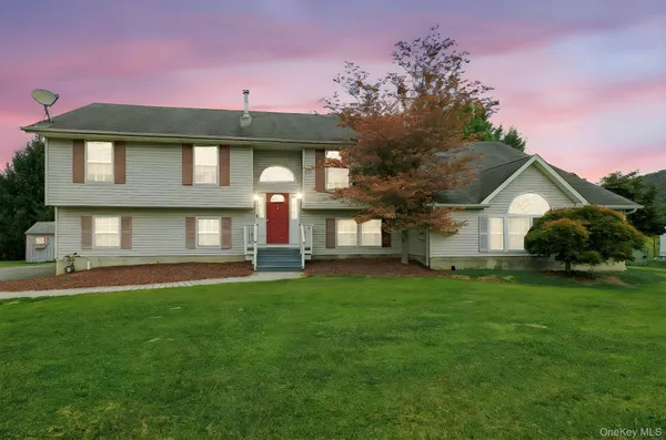a front view of a house with a yard