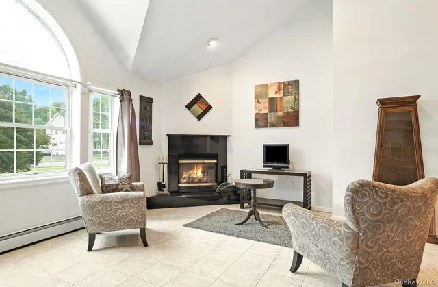 a living room with furniture fireplace and a flat screen tv