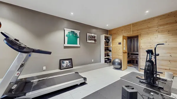 a view of a room with gym equipment