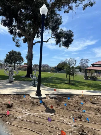 a view of a park with swings