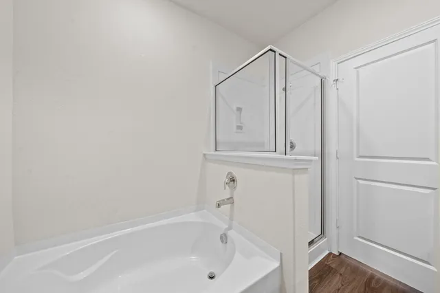 a bathroom with a bathtub