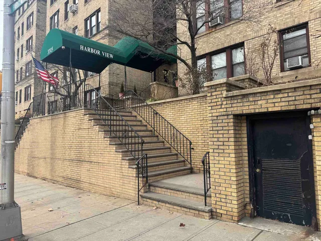 front view of a building with a street