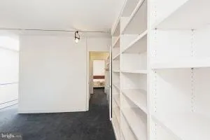 a view of walk in closet with empty racks