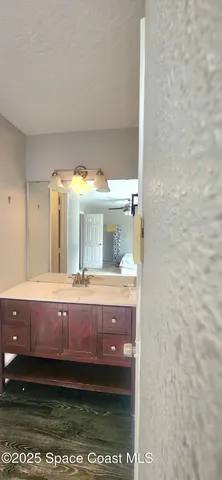 a bathroom with a sink a mirror and a bathtub