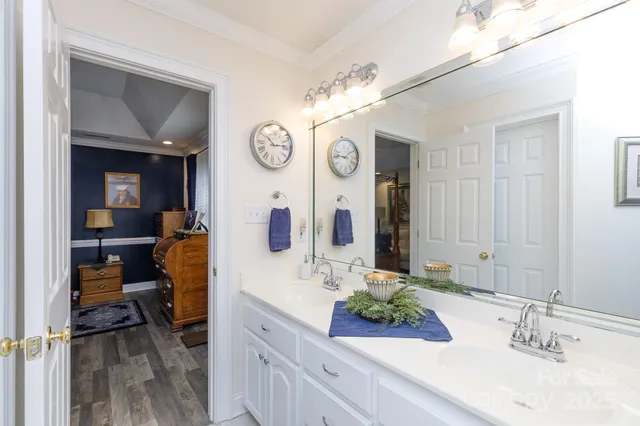 a bathroom with a sink and a large mirror