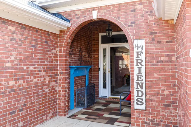 a front view of a building with a door