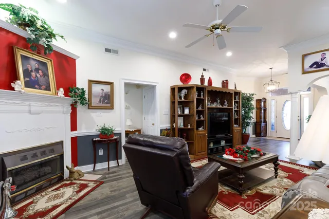 a room with furniture workspace and a window