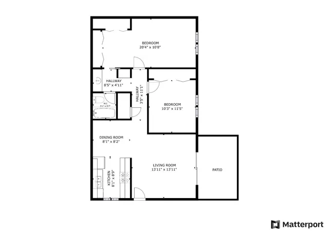 a picture of a room with a white wall and a painting