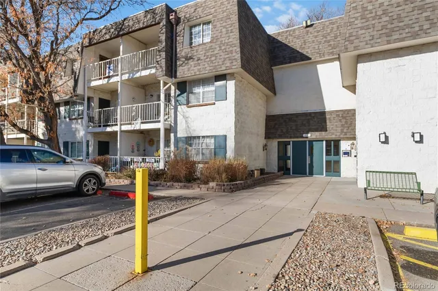a front view of a building with street