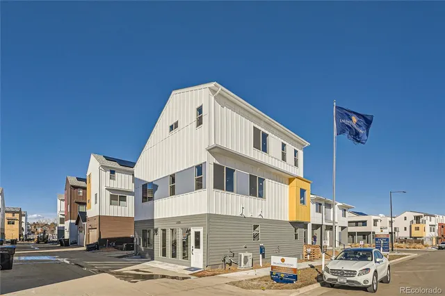 a front view of a building with street
