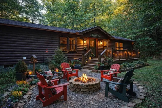 a backyard of a house with seating space