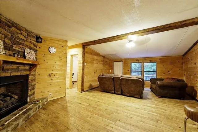 a view of a livingroom with a fireplace