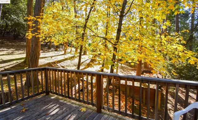 a view of wooden balcony