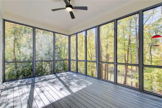 a view of a house with a large window