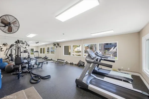 a view of a room with gym equipment