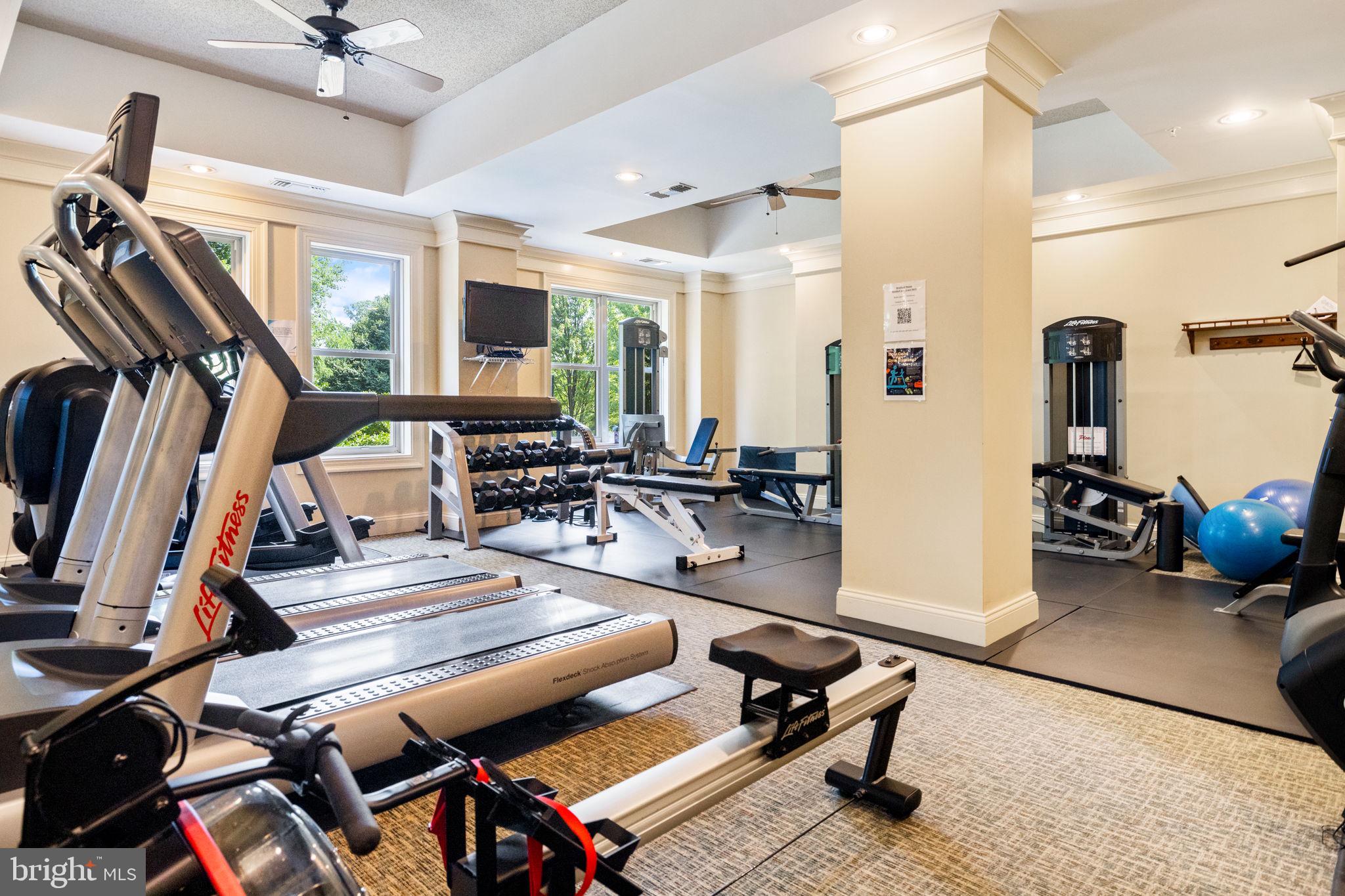 11776 Stratford House Place, Unit 507 Reston, VA 20190 - Photo 35 of 40 a room with gym equipment and large mirror