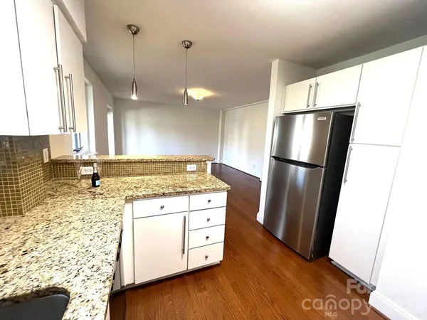 a kitchen with a refrigerator a sink and a stove