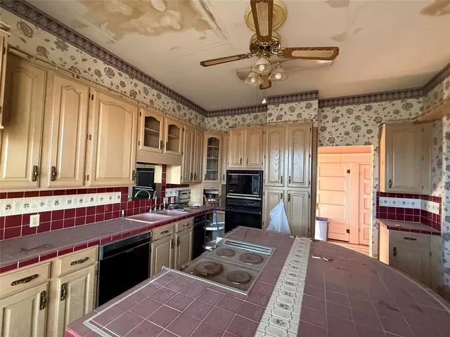 a kitchen with a sink appliances and cabinets