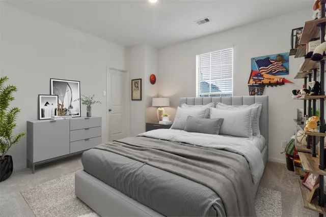 a bed room with a bed and a closet